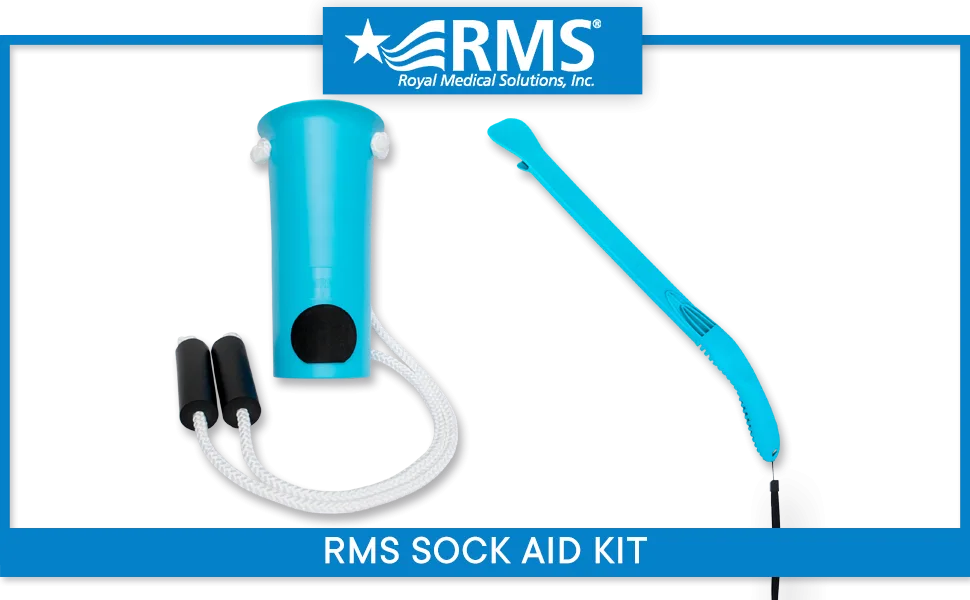 RMS Sock Aid Kit - Easy On Easy Off Device for Putting On Socks and Removing Socks or Stockings for Men and Women with Limited Mobility (Blue) - Sock aid remover put on kit for reach assistance