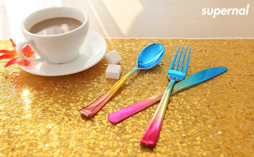 Supernal 120pcs Rainbow Silverware,Gold Plastic Silverware,Rainbow Plastic Cutlery,Rainbow Party Flatware,Pink and Gold Silverware,Elegant Plastic Durable Cutlery,40 Forks,40 Knives and 40 Spoons - 120 pcs Rainbow Plastic Silverware