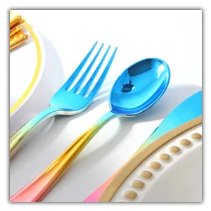 Supernal 120pcs Rainbow Silverware,Gold Plastic Silverware,Rainbow Plastic Cutlery,Rainbow Party Flatware,Pink and Gold Silverware,Elegant Plastic Durable Cutlery,40 Forks,40 Knives and 40 Spoons - 120 pcs Rainbow Plastic Silverware