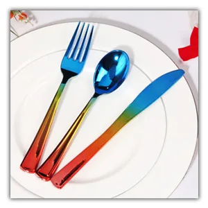 Supernal 120pcs Rainbow Silverware,Gold Plastic Silverware,Rainbow Plastic Cutlery,Rainbow Party Flatware,Pink and Gold Silverware,Elegant Plastic Durable Cutlery,40 Forks,40 Knives and 40 Spoons - 120 pcs Rainbow Plastic Silverware