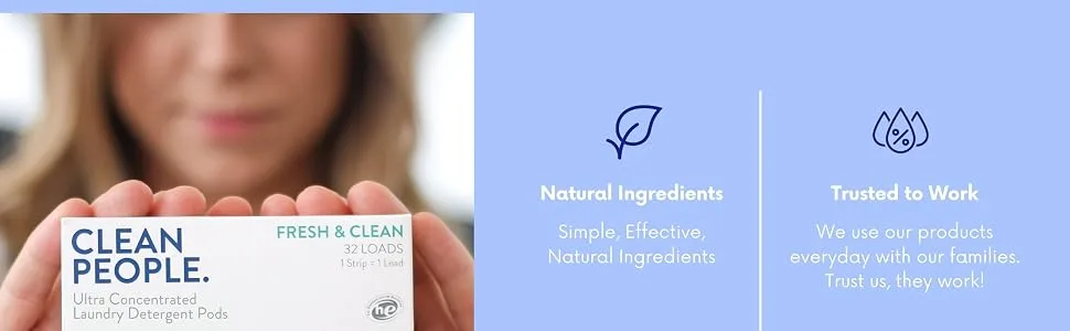 Clean People Laundry Detergent Pods - Plant-Based, Hypoallergenic Laundry Pods - Ultra Concentrated, Plastic Free, Recyclable Packaging, Stain Fighting - Fresh Scent, 96 Pack 02 - Fresh Scent, 96 Pack - Clean People - A+ 5 Natural Ingredients (V2)