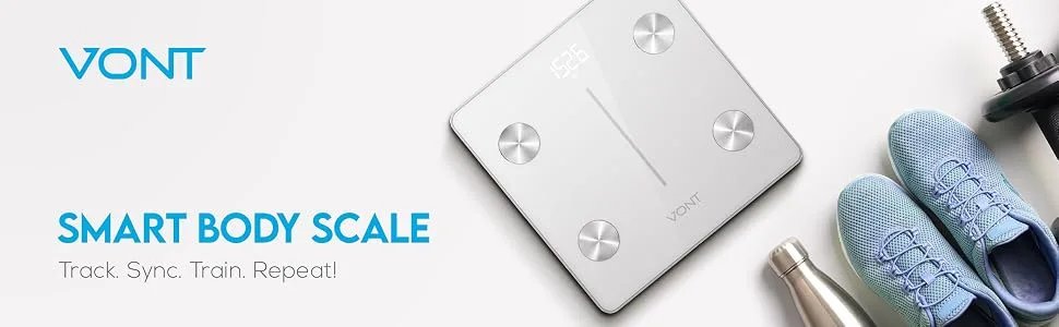 Vont Smart Scale, Wireless Body Fat Scale, BMI Digital Bathroom Scale, Highly Precise Bluetooth Scale for Weight Loss & Body Weight, 13 Measurements, LCD Backlight Display, 400 lbs (White) - Smart Body Scale