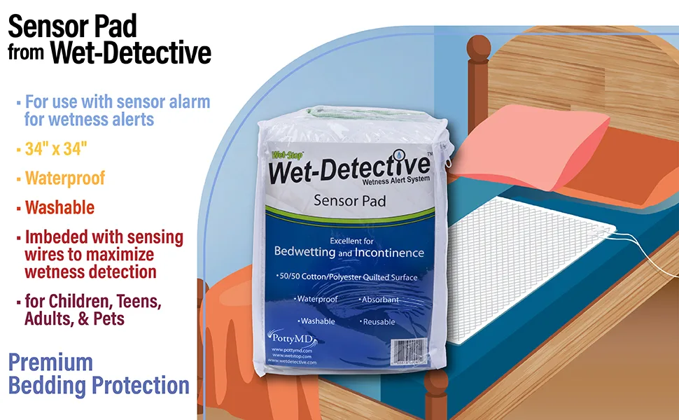 Wet Detective Incontinence & Bedwetting Pad Only - Wet-Detective sensor pad, sensor pad, washable bed pad, moisture-sensing pad, bedding protection