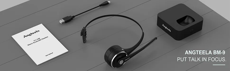 Trucker Bluetooth Angteela Headset with Microphone, Wireless Cell Phone Headset with Noise Canceling Mic Charging Base Mute Function for Home Office Call Center Skype - product information 7