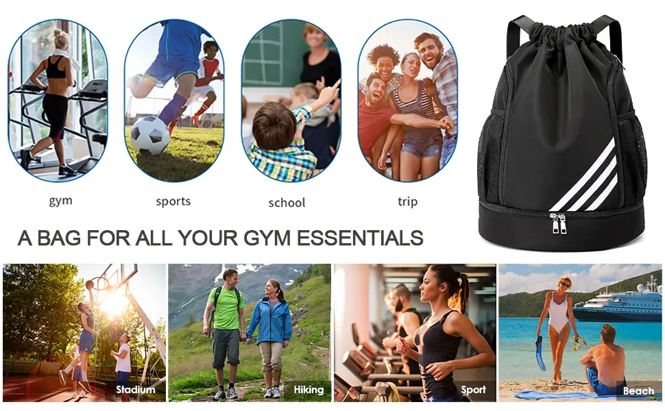 Barn Eleven 2023 New Design Sports Backpacks Waterproof Drawstring Backpack Sports Gym Bag With Shoe Compartment and Water Bottle Holder (Deep Blue) - draw string bags pack