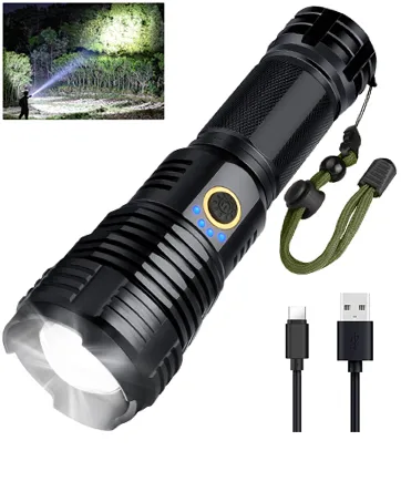 BengMxj Rechargeable LED Flashlights, 90000 High Lumens Flashlight, XHP70 Tactical Flashlight with Zoomable, 5 Modes, Super Bright Waterproof Flashlights for Emergencies, Camping, Hiking - flashlight