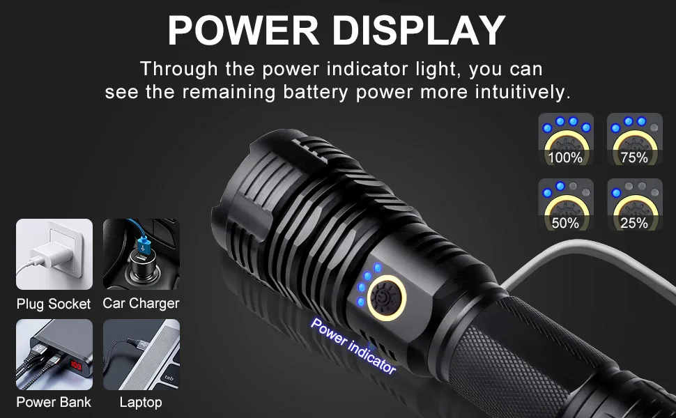 BengMxj Rechargeable LED Flashlights, 90000 High Lumens Flashlight, XHP70 Tactical Flashlight with Zoomable, 5 Modes, Super Bright Waterproof Flashlights for Emergencies, Camping, Hiking - flashlight2