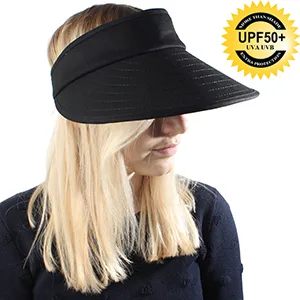 Sun Visor Hats Women Large Brim Summer UV Protection Beach Cap Black - highlights