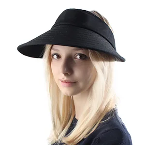 Sun Visor Hats Women Large Brim Summer UV Protection Beach Cap Black - SUN VISOR