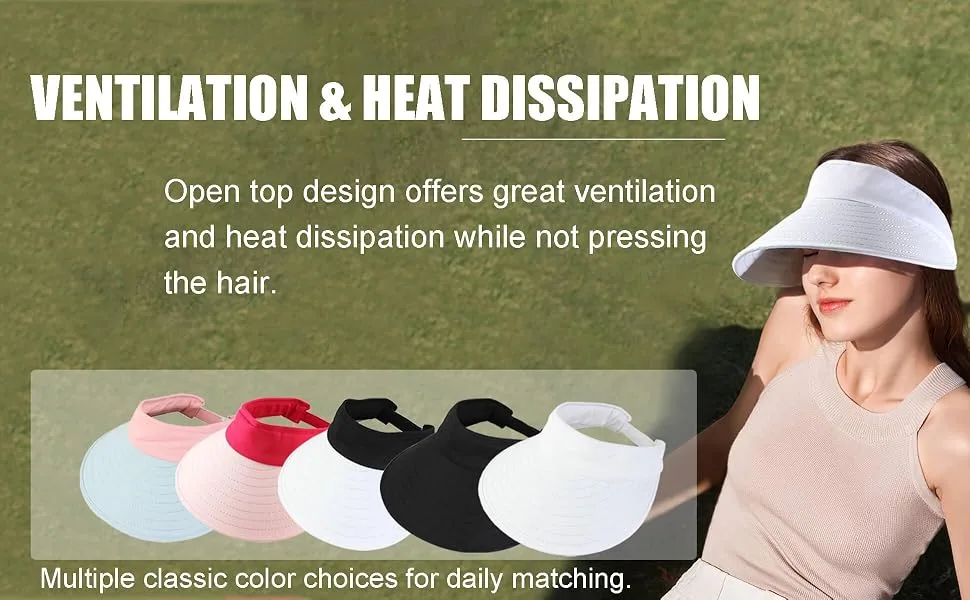 Sun Visor Hats Women Large Brim Summer UV Protection Beach Cap Black - VENTILATION