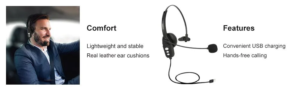 Conambo Bluetooth Headset V5.0, Wireless Headset with Noise Cancelling Microphone, 16Hrs HD Talktime, On Ear Bluetooth Headphone for Cell Phone Trucker Engineers Business Home Office - conambo headset