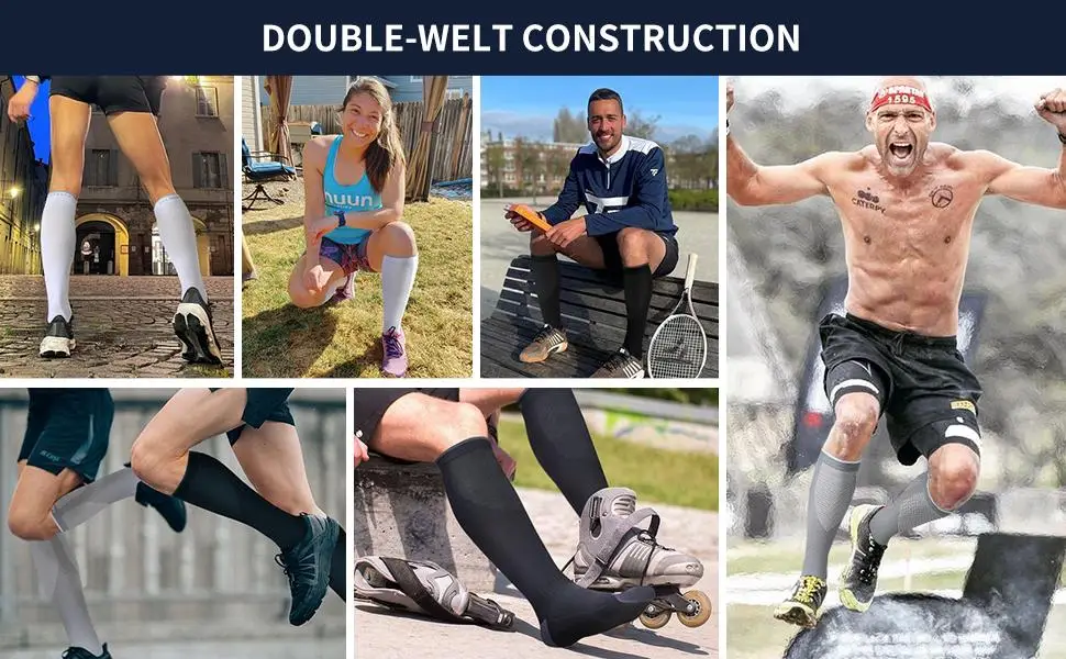 3 Pairs Compression Socks for Men and Women 20-30 mmHg Running Support Socks Large-X-Large Black + White + Grey - product information 13