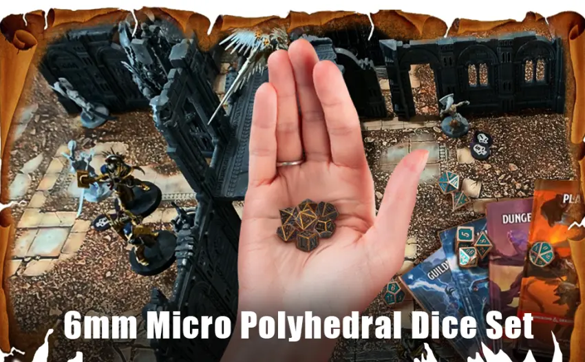 DND 6mm Micro Polyhedral Dice Set with Pocket Watch Shell Case Perfect for Dungeons and Dragons, Tabletop RPG and Cards Board Games (Bronze) - DD03