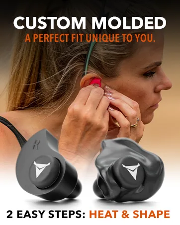 Decibullz - Custom Molded Security Radio Adapters, Thermo-Fit Earpieces Designed for Clear Acoustic Tube Radios (Awareness) - A woman with custom-molded earbuds formed for comfort and a perfect fit in 2 steps: heat and shape