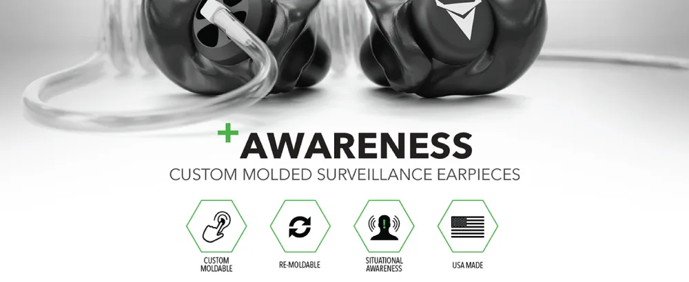 Decibullz - Custom Molded Security Radio Adapters, Thermo-Fit Earpieces Designed for Clear Acoustic Tube Radios (Awareness) - +Awareness Earplugs