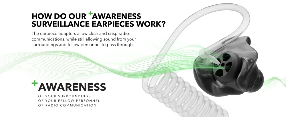 Decibullz - Custom Molded Security Radio Adapters, Thermo-Fit Earpieces Designed for Clear Acoustic Tube Radios (Awareness) - +Awareness Earplugs - How they Work