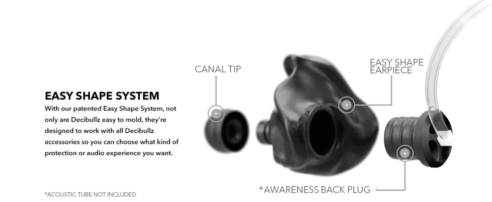 Decibullz - Custom Molded Security Radio Adapters, Thermo-Fit Earpieces Designed for Clear Acoustic Tube Radios (Awareness) - +Awareness Easy Shape System