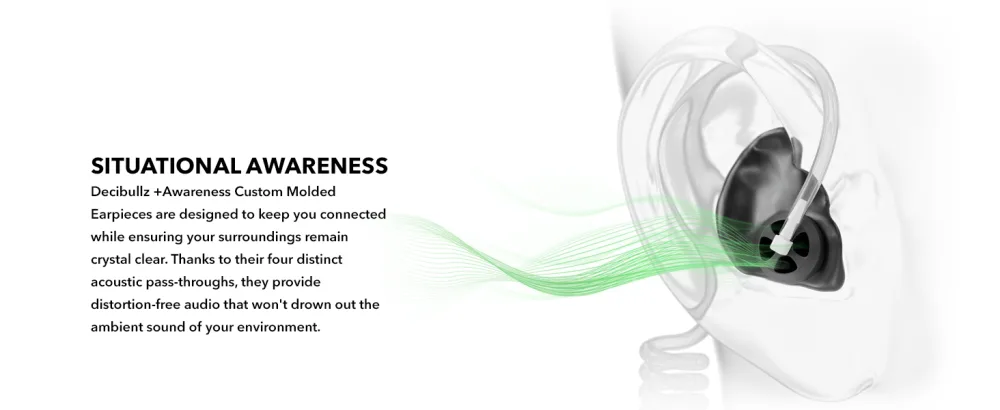 Decibullz - Custom Molded Security Radio Adapters, Thermo-Fit Earpieces Designed for Clear Acoustic Tube Radios (Awareness) - +Awareness Situational Awareness