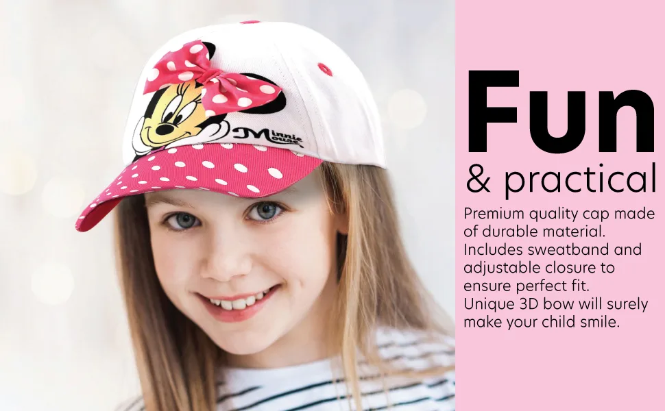 Disney Girls' Minnie Mouse Baseball Cap  3D Bow Curved Brim Strap Back Hat (4-7) Minnie Mouse Hearts 2-4T - MINNIE CAP
