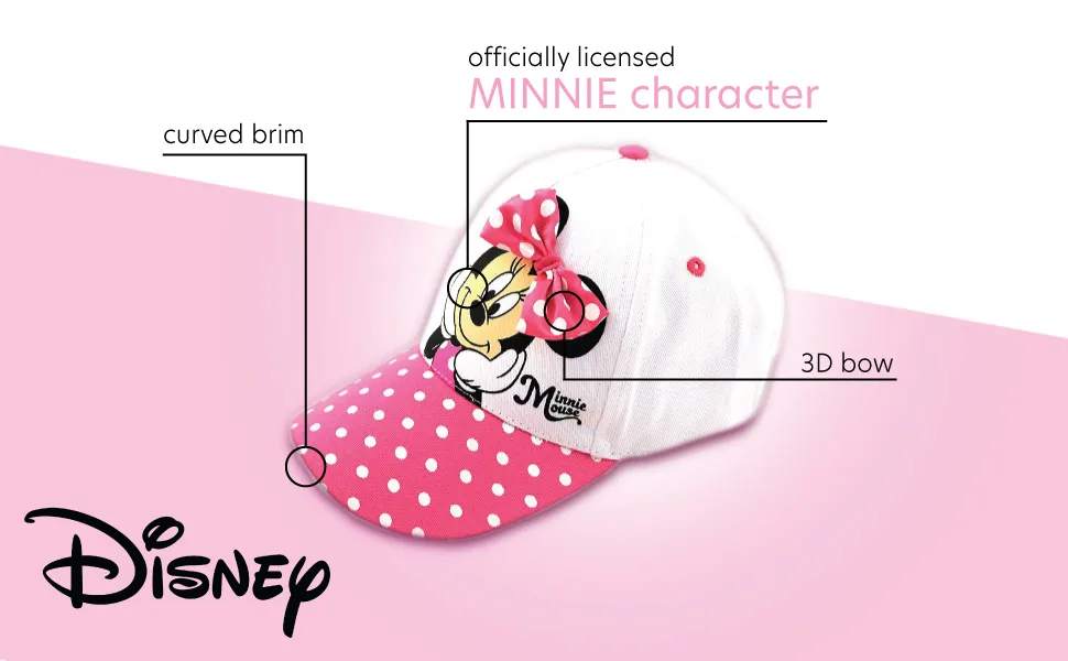 Disney Girls' Minnie Mouse Baseball Cap  3D Bow Curved Brim Strap Back Hat (4-7) Minnie Mouse Hearts 2-4T - MINNIE Characters