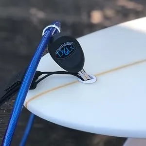 DocksLocks Jaws SUP Paddleboard and Surfboard Anti-Theft Security Lock - DocksLocks Jaws Lock attached to leash plug