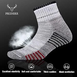 FEIDEER Men's Hiking Walking Socks, Multi-Pack Wicking Cushioned Outdoor Recreation Hiking Socks Black - Quarter 12.5-15 - product information 3