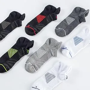 FITRELL Men's 6 Pack Ankle Running Socks Low Cut Cushioned Athletic Sports Socks 7-9/9-12/12-15 Black+red 9-12 - multi color