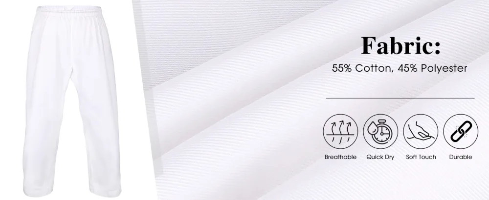 FitsT4 Karate Pants 8oz Middleweight Elastic Waist Martial Arts Pants Perfect for Training or Competition, 000-5 White 4 - soft karate pants