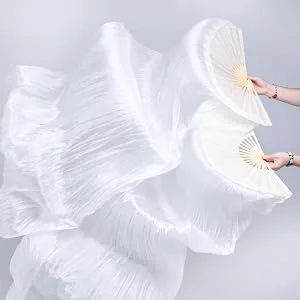 FJYIRI 1 Pair(Left+Right) Women Belly Dance Long Real Silk Fan Veils Gradual Orange2 - product information 6
