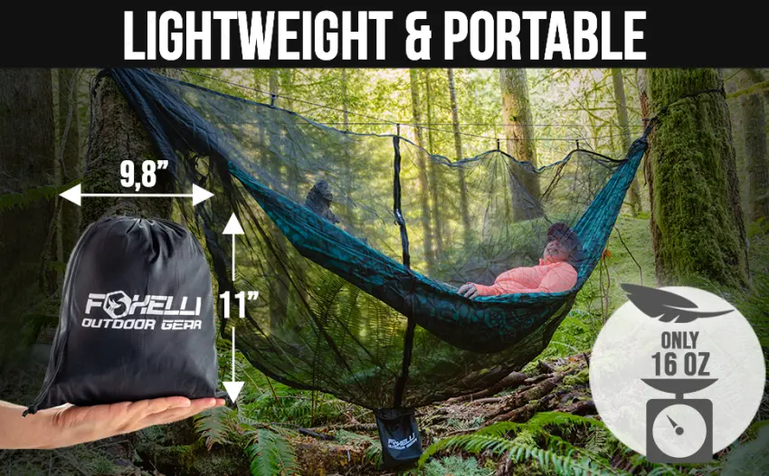 Foxelli XL Hammock Net  12ft Net for Hammocks, Lightweight Portable Hammock Netting, Fast and Easy Set Up, Fits All Camping Hammocks - Foxelli 12ft Lightweight Portable Hammock Netting