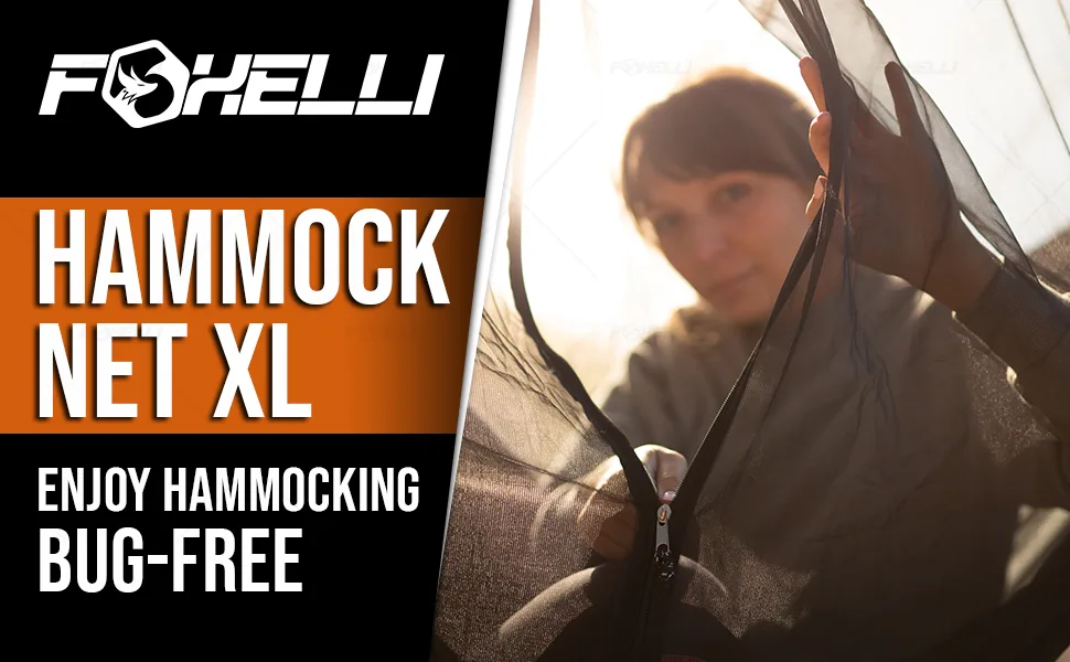 Foxelli XL Hammock Net  12ft Net for Hammocks, Lightweight Portable Hammock Netting, Fast and Easy Set Up, Fits All Camping Hammocks - Portable Lightweight Foxelli XL Hammock Net