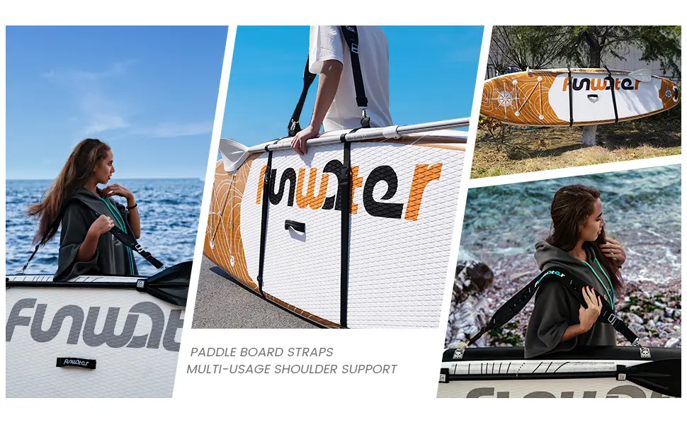 FunWater SUP Carry Strap Harness Adjustable Shoulder Support Strengthen Buckle System for Surfboard, Kayak, Canoe,Longboard, Paddle Board Accessories - paddle board