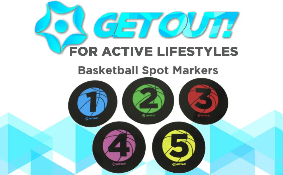 Get Out! Basketball Training Large 9in Disc Spot Markers 5-Pack  Round Flat Numbered Court Floor Poly Vinyl Spots - product information 1