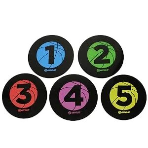 Get Out! Basketball Training Large 9in Disc Spot Markers 5-Pack  Round Flat Numbered Court Floor Poly Vinyl Spots - product information 2