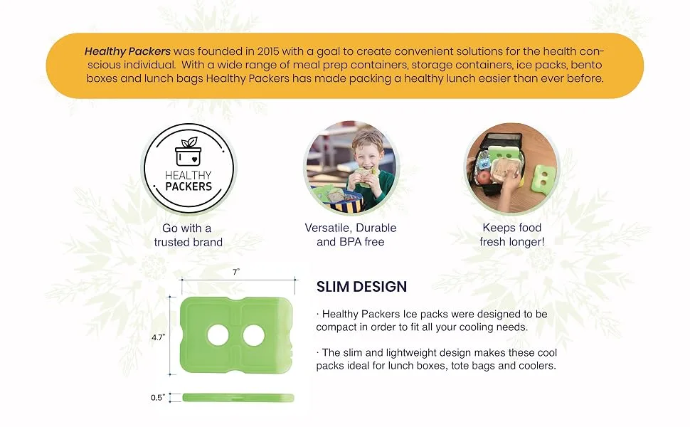 Healthy Packers Cool Pack, Slim Long-Lasting Ice Packs - Green Gel Ice Pack Great for Coolers or Lunch Box (8-Pack) Green (8 Pack) - cooler ice packs lunch