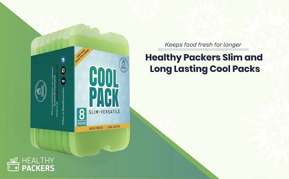 Healthy Packers Cool Pack, Slim Long-Lasting Ice Packs - Green Gel Ice Pack Great for Coolers or Lunch Box (8-Pack) Green (8 Pack) - green ice packs