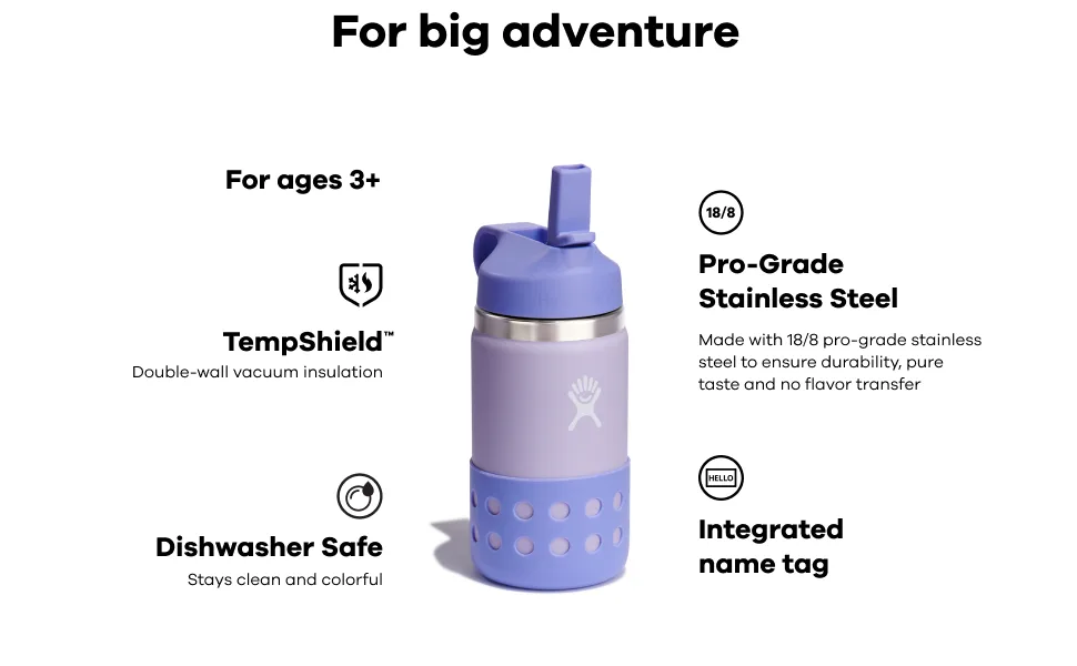 Hydro Flask Kids Wide Mouth Straw LID and Boot Honeydew 12 Oz Lake - Block 2