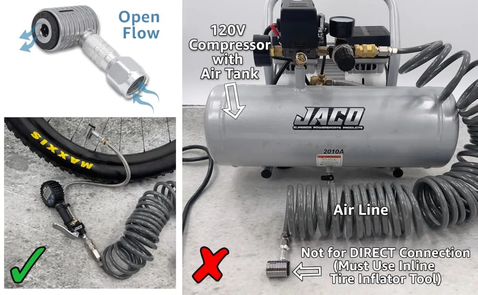 JACO Lightning XP Locking Presta Air Chuck for Bike Tires - 1/4" F-NPT (Open Flow) | Quick-Connect Presta Attachment for Tire Inflators (Patented) - presta valve attachment for air compressor hose line