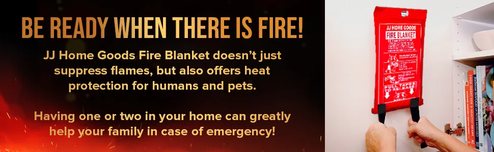 JJ Home Goods Fire Blanket for Home 40" x 40" (Pack of 2) +2 Hooks, Fire Suppression Blanket, Emergency Fire Blanket for People, Fire Blanket Kitchen, Emergency Use - White - Fire Blanket