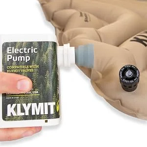 Klymit Rechargeable Electric Air Pump for Klymit Static V Sleeping Pads, Portable Air Pump Fits All Valve Types - klymit USB rechargeable electric pump