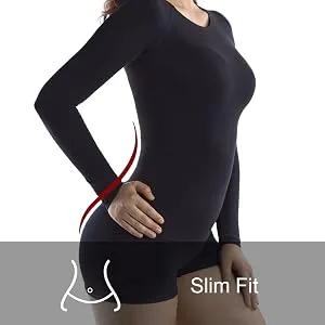 +MD Womens Bamboo Slimming Undershirts for Tummy Waist and Bust Long Sleeves Thermal Underwear Round Neck White Large - product information 3