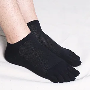 Meaiguo Men's Cotton Toe Socks Five Finger Socks Low Cut Athletic Socks for Running Black - black