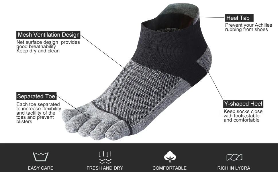 Meaiguo Men's Cotton Toe Socks Five Finger Socks Low Cut Athletic Socks for Running Black - discuri