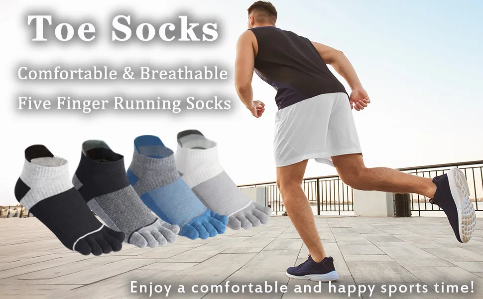 Meaiguo Men's Cotton Toe Socks Five Finger Socks Low Cut Athletic Socks for Running Black - mesh2