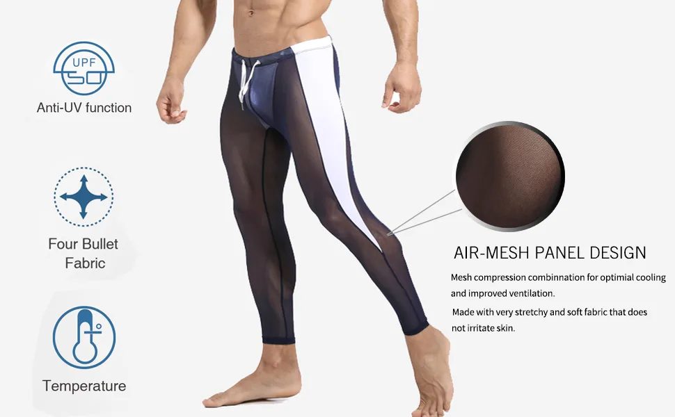 MIZOK Men's Mesh Yoga Pants See Through Compression Tights Workout Leggings Medium Black - product information 28