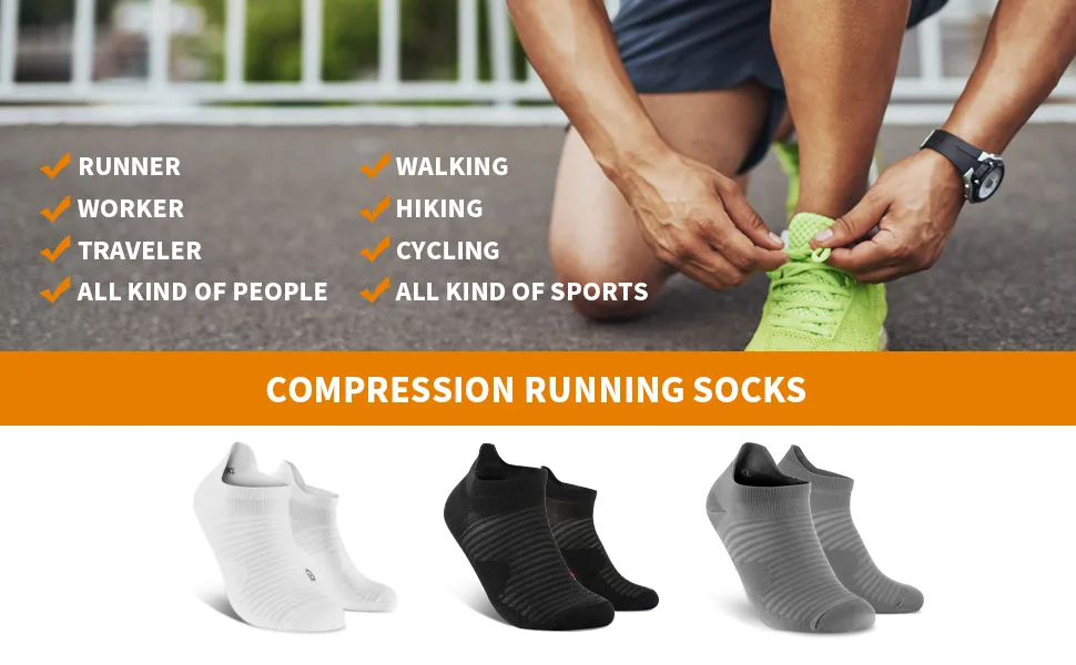 Compression Running Ankle Socks Low Cut(6 Pairs) for Men & Women Black (6 Pairs) Large-X-Large - socks men