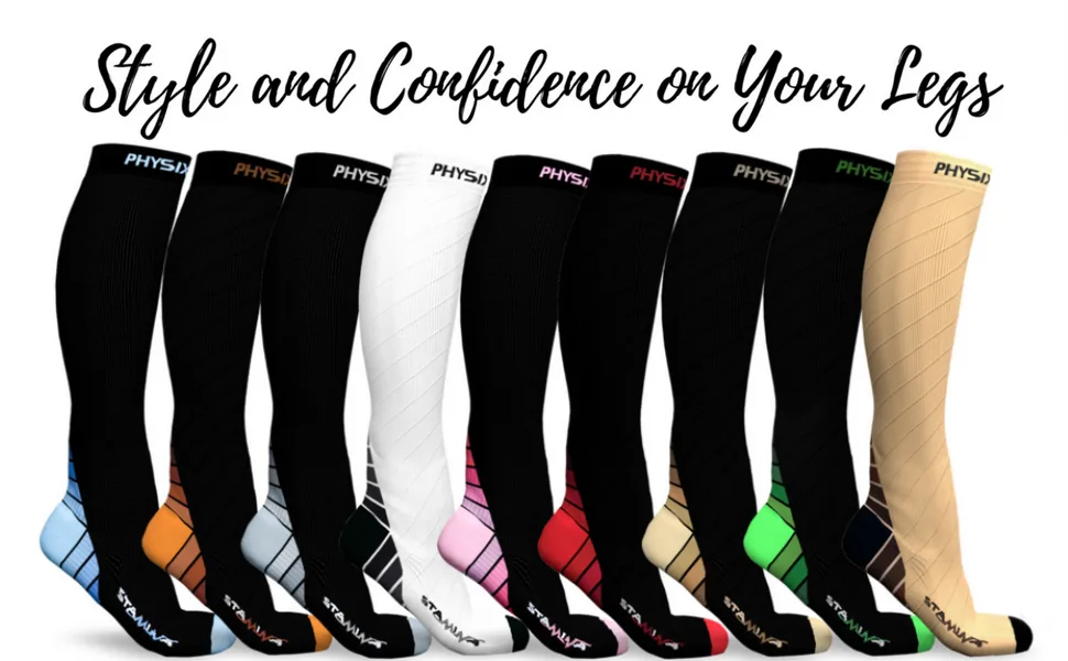 Physix Gear Sport Compression Socks for Men & Women 20-30 mmhg - Athletic Fit (1 Pair) Large-X-Large Black/Grey - long compression socks - various colors