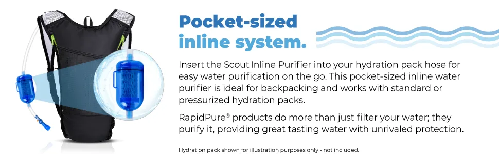 RapidPure Scout Inline Purifier - inline pack pocket small size purify hydrate lake freshwater stream river camping cycling biking