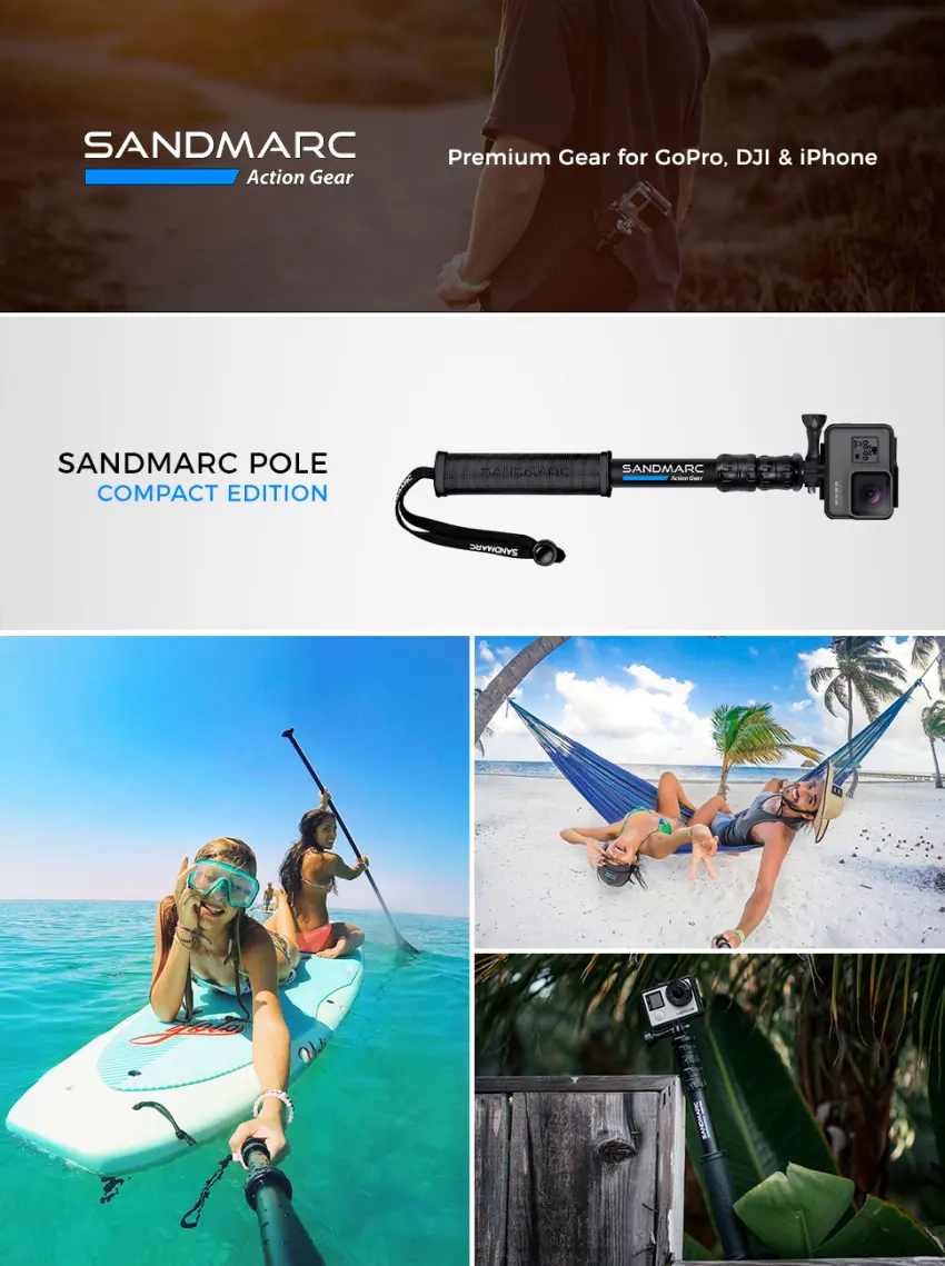 SANDMARC Pole - Compact Edition: 10-25" Waterproof Pole (Selfie Stick) for GoPro Hero 11, 10, 9, 8, Max, 7, 6, 5, 4, Session, 3+, 3, 2, HD & Osmo Action - product information 1