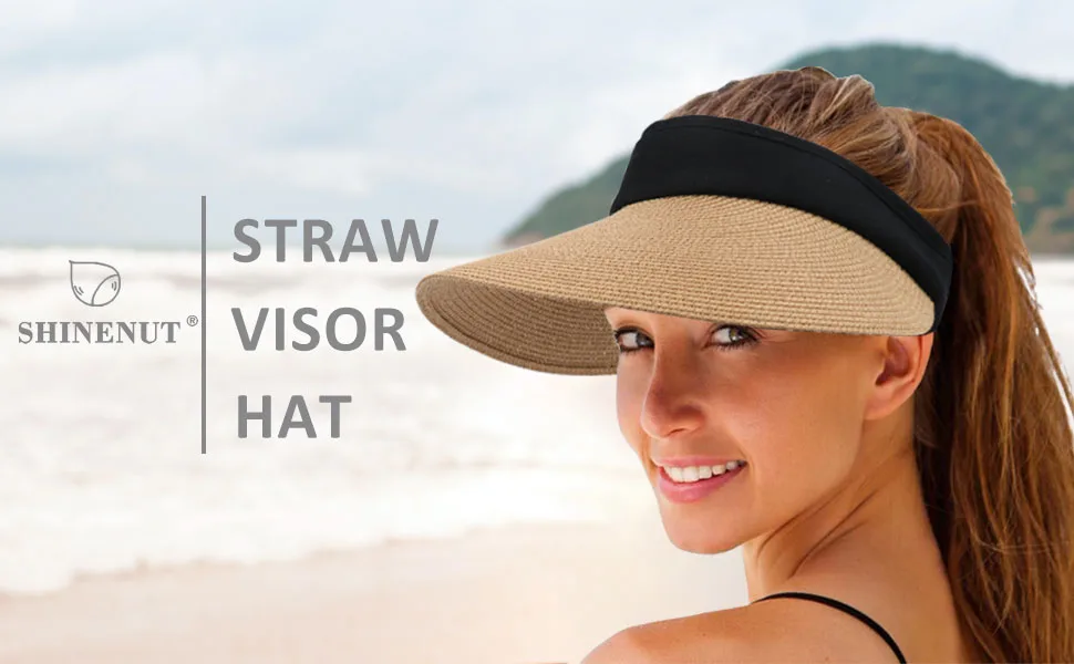 Women Straw Sun Visor Hat Wide Brim Summer UV Protection Beach Cap Foldable Packale Korean Style Khaki - straw visor hat